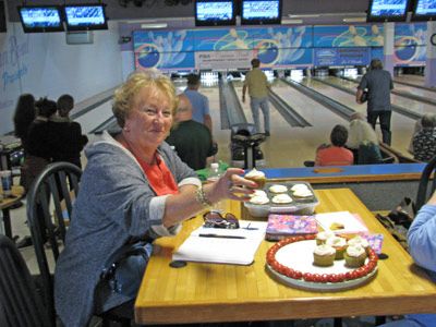 Bowling group sharing a meal.