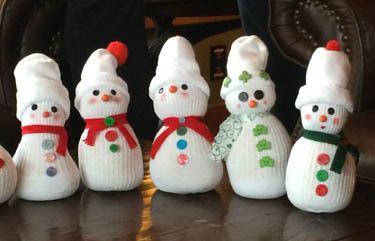 Sock snowmen made by the crafts group.