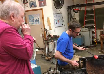 Glass blowing at the Glass Forge.